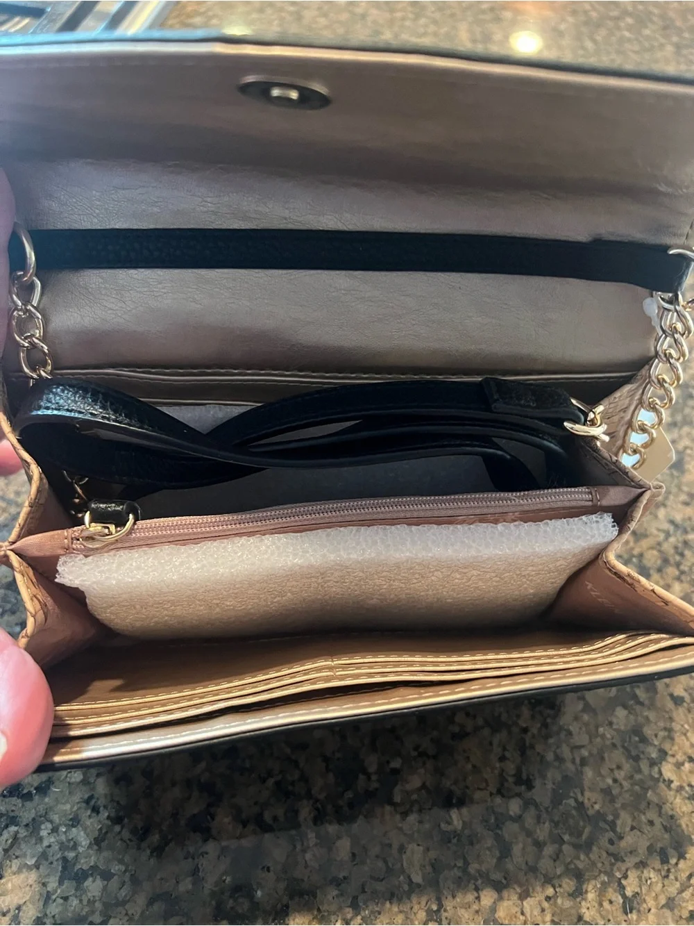 NWT Anne Klein Cork Crossbody with Chain Link Strap and Black Leather Trim